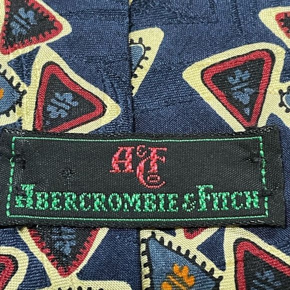 Abercrombie & Fitch / Blue Necktie / Geometric Print / Hand Sewn / Silk - Picture 4 of 5